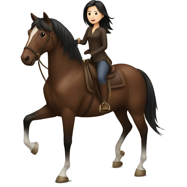 Woman with black hair riding a brown horse emoji