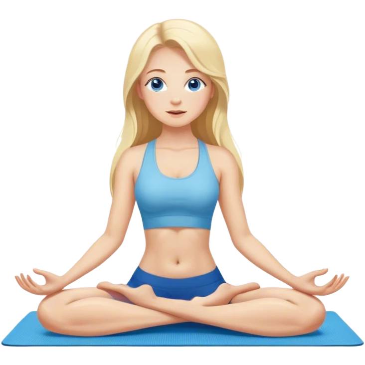 Cinematic realistic blonde with long hair and blue eyes does yoga on a mat emoji