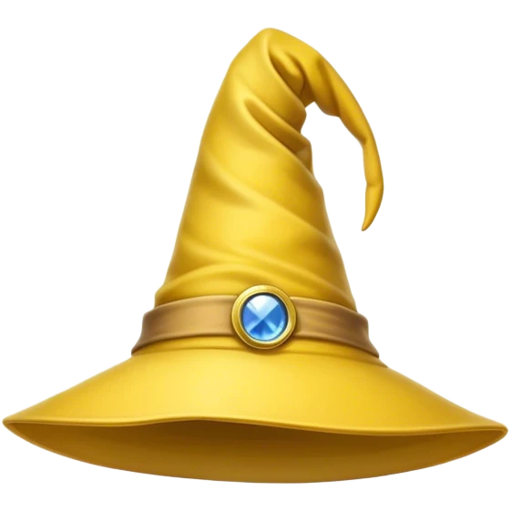 A yellow wizard hat with a classic pointed shape, slightly curved at the tip. The hat has a soft fabric texture with subtle folds, and a wide brim. The design is cartoon-style, with smooth shading, simple details, and a playful, magical look. emoji