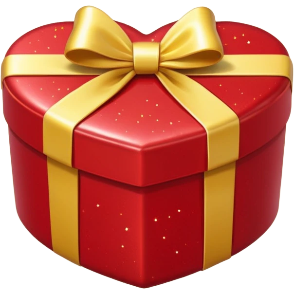 Cute kawaii sparkly shiny glossy romantic aesthetic Heart-shaped red gift box present with yellow wrapping emoji