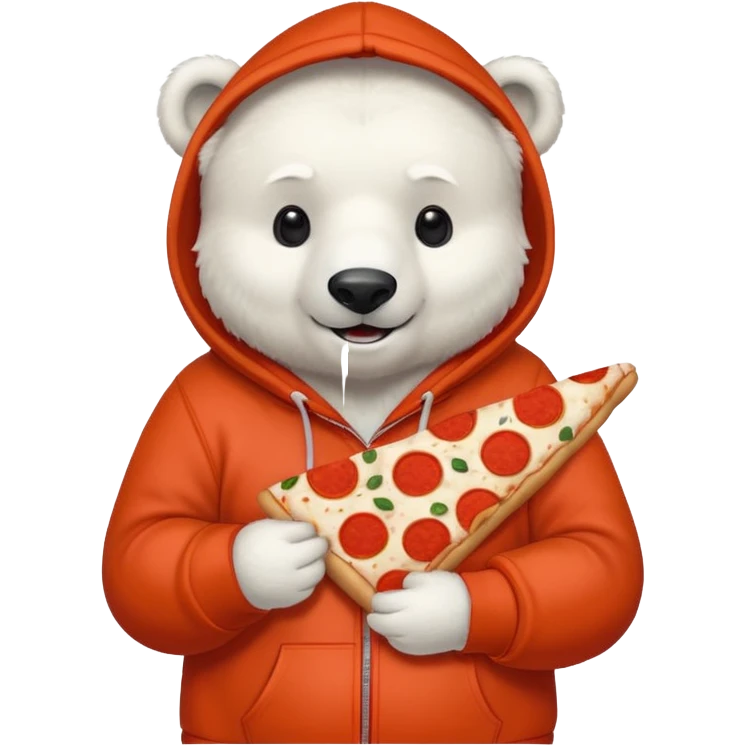 polar bear with pizza wearing red orange hoodie emoji