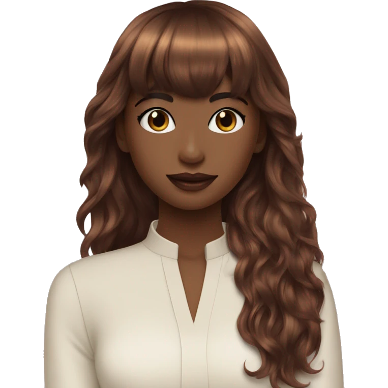 Girl dark rose gold curtain bangs long layered ponytail hair emoji
