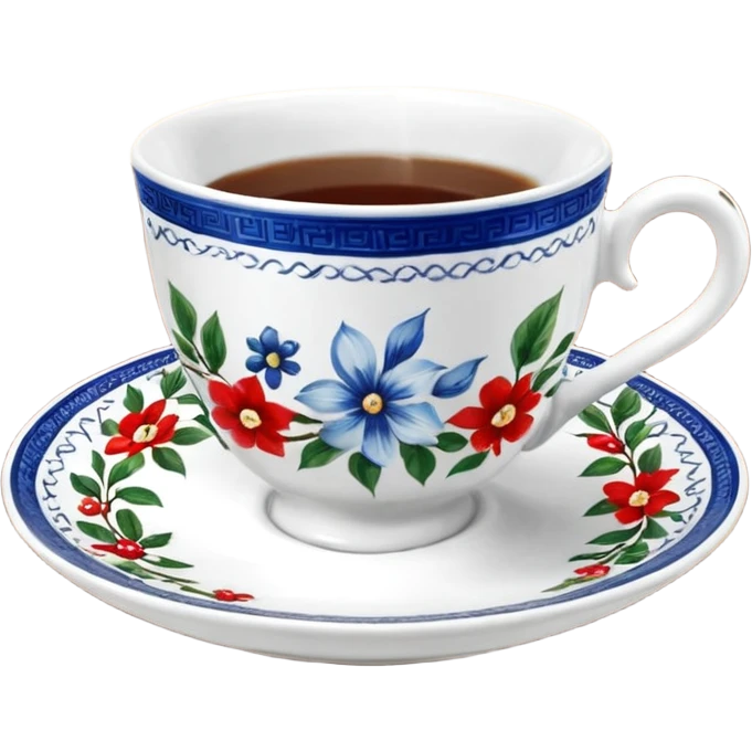 чашка чая с цветами и листьями на фоне emoji