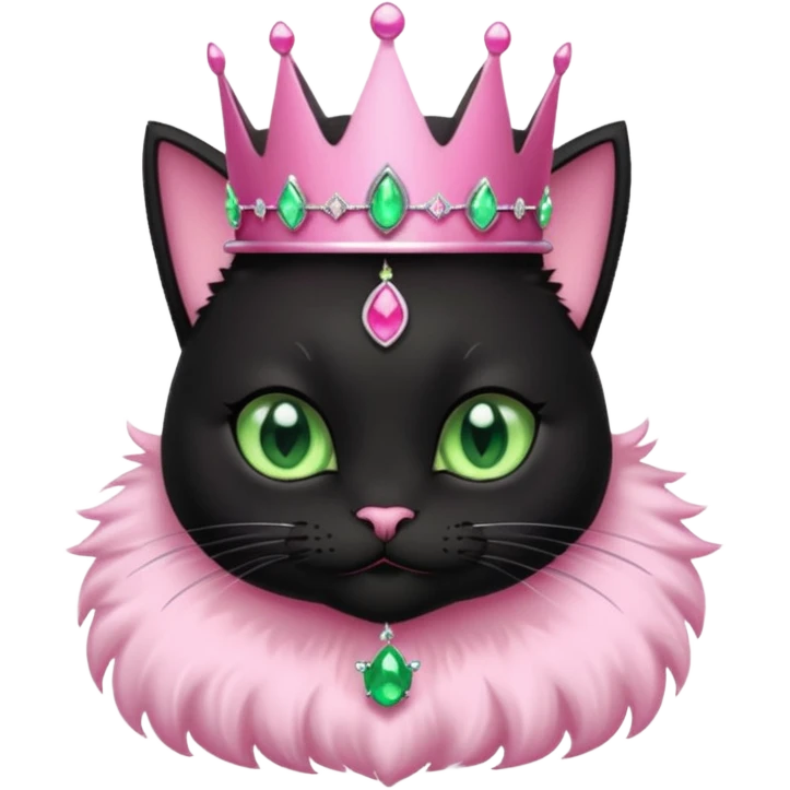 cute black cat in a pink jeweled princess crown emoji