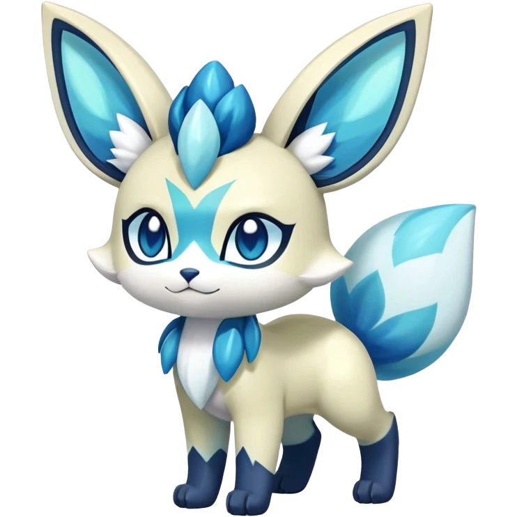 Colorful Iridescent Exotic Meowstic-Aurorus-Glaceon-Fakémon-hybrid-creature (full body)  emoji