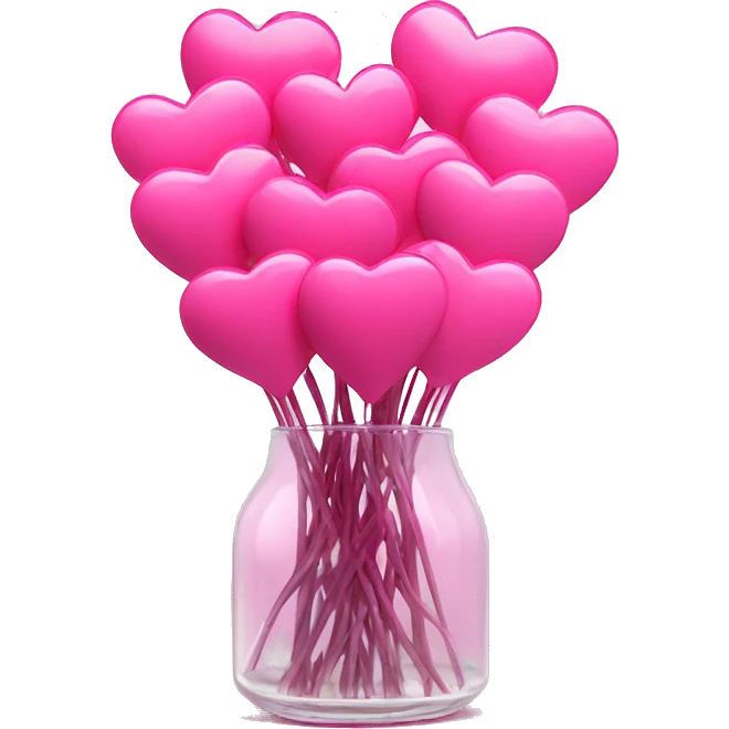 10000000 huge pink hearts on stems in a clear glass vase emoji