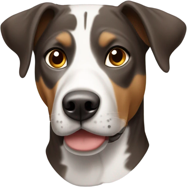 Catahoula with two brown ears a half white face and one brown side of the face  emoji