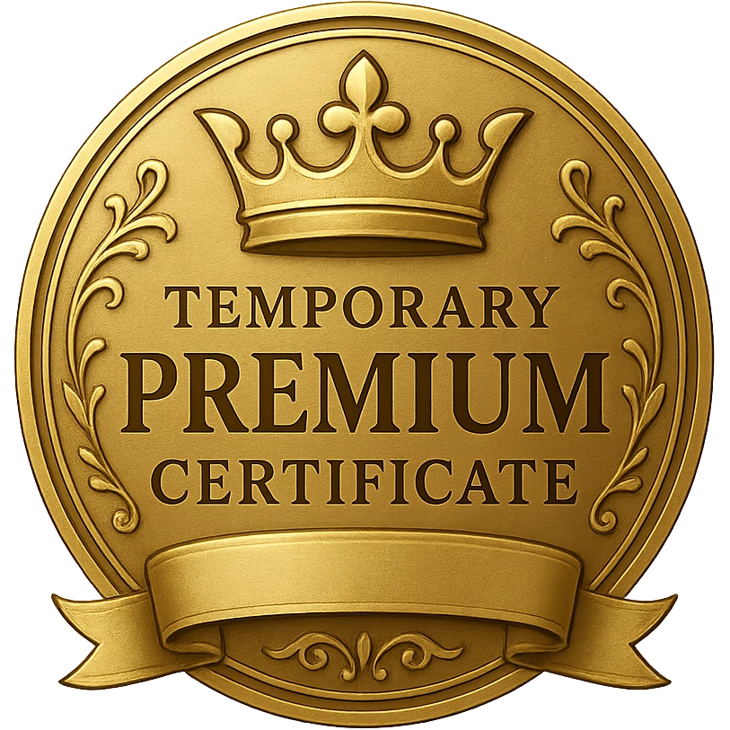 gold Temporary Premium Certificate with a gold crown, elegant and decorative, suitable for a digital reward badge emoji