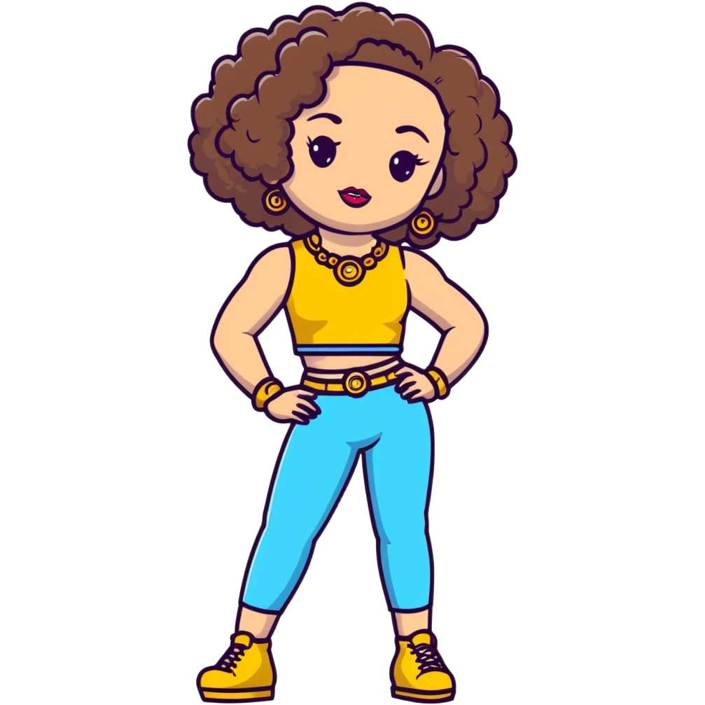Full body teenage girl with curly brown hair, heavy makeup, big lips, crop top, gold jewelry and flashy choni style outfit emoji