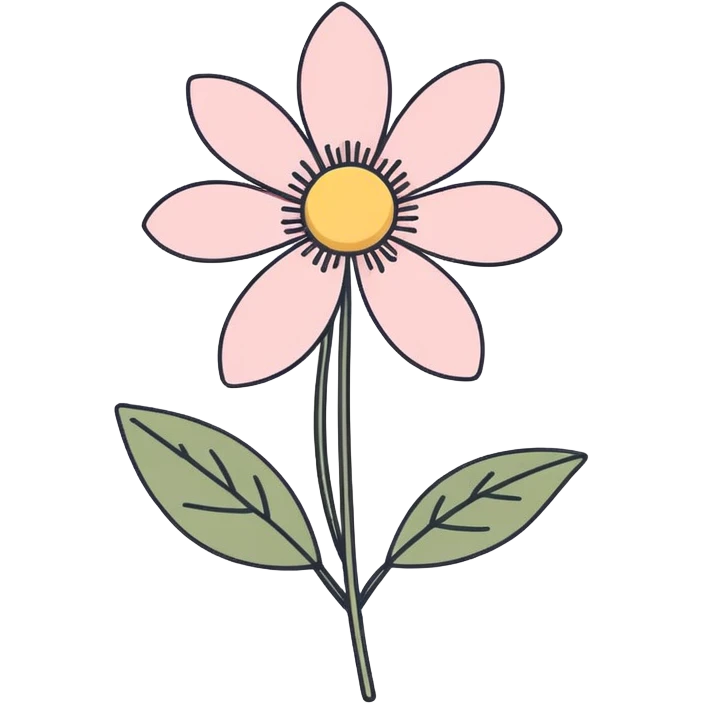 minimal line-art flower sticker, elegant thin stroke, soft pink and yellow tones, clean vector design, no background, modern aesthetic emoji