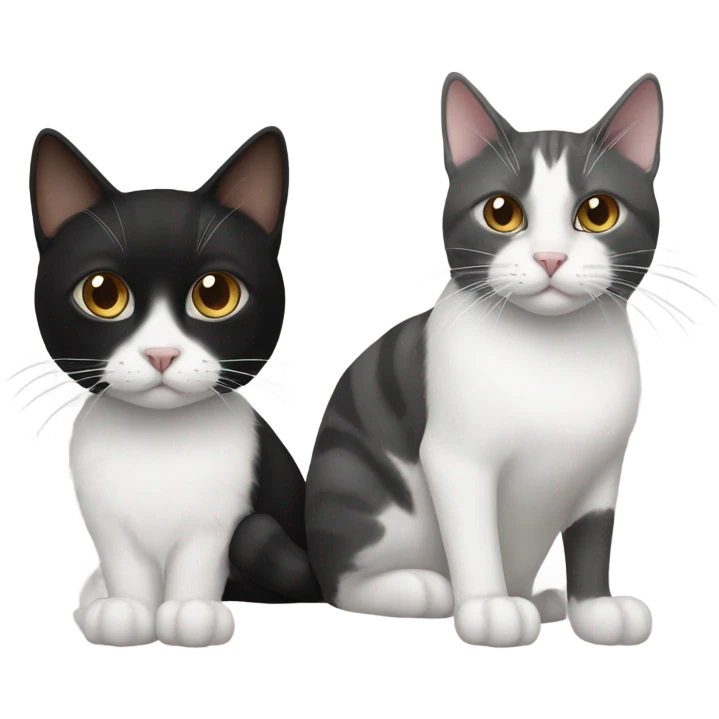 A black and white cat and a brown and grey cat emoji