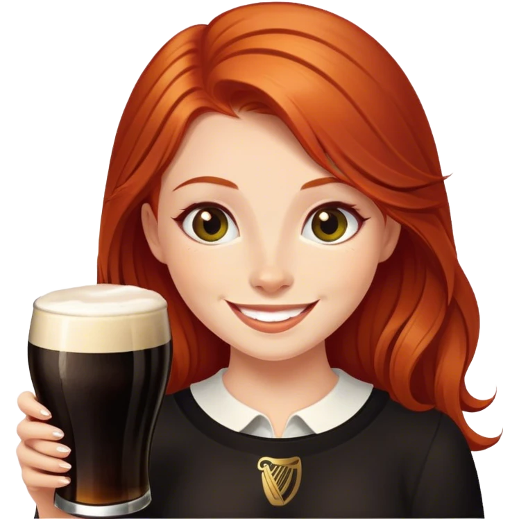 Redheaded girl smiling with Guinness  emoji