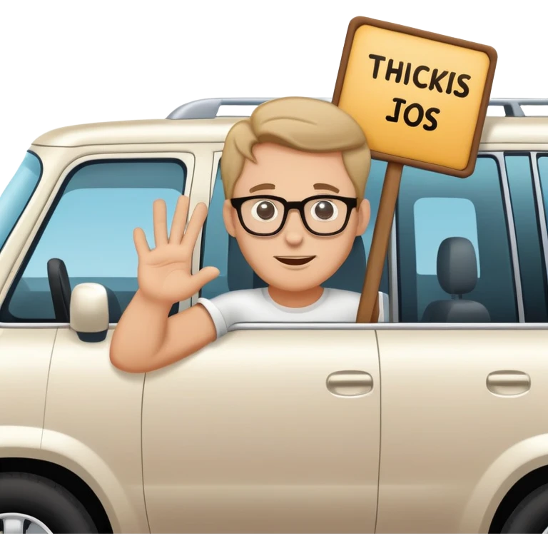White guy with glasses in a big suv with a sign that says Thiccies  emoji