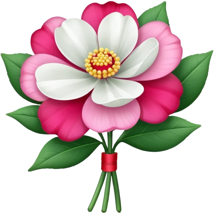One pink flower and one white flower in transparent bouquet with red band  emoji