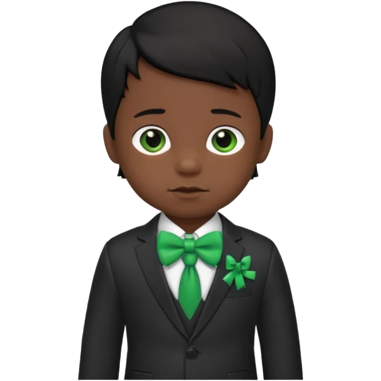 baby boy black hair in suit, with green bow emoji