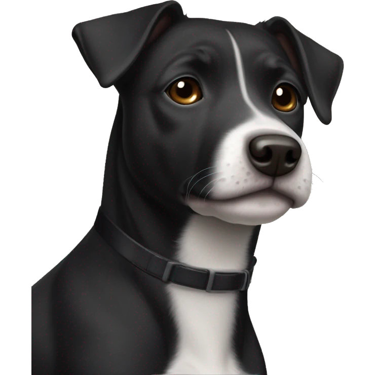 A black Patterdale Terrier dog with a white patch on its chest and brown eyes.  emoji