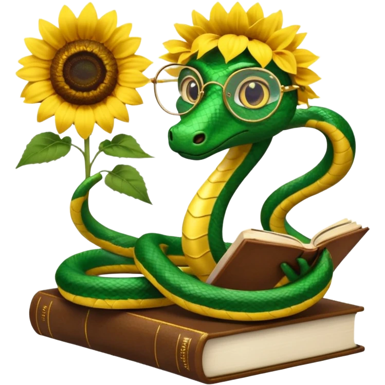 Snake reading books + flower emoji