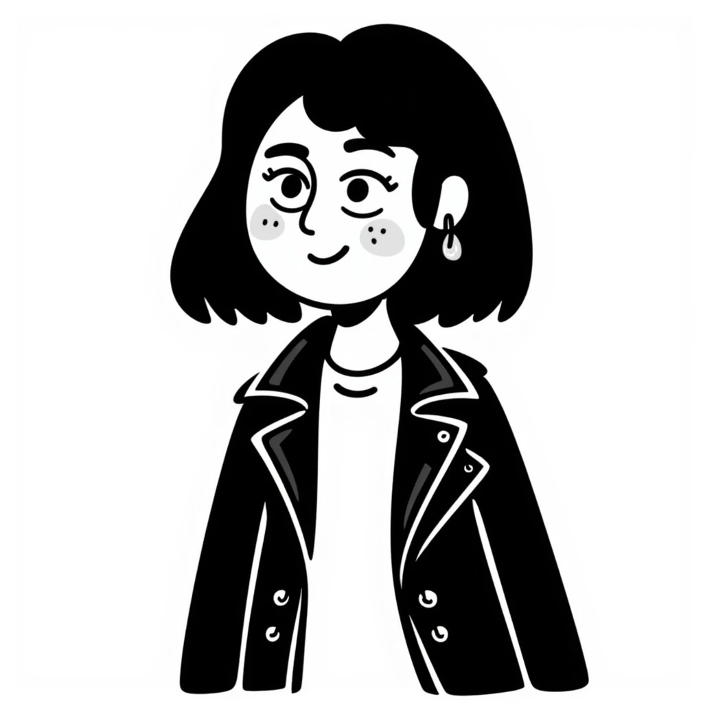 goth girl, pale skin, black hair, piercings, leather jacket, hand drawn doodle style emoji