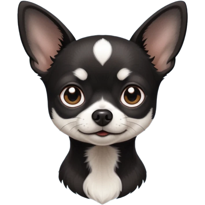 Very Dark black Chihuahua with white markings On the neck In Telegram style emoji