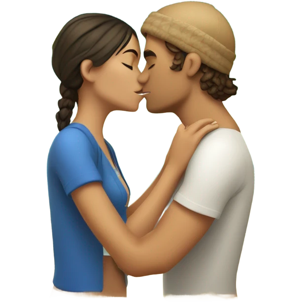 with beach clothes young metis man and white woman kiss love pink emoji