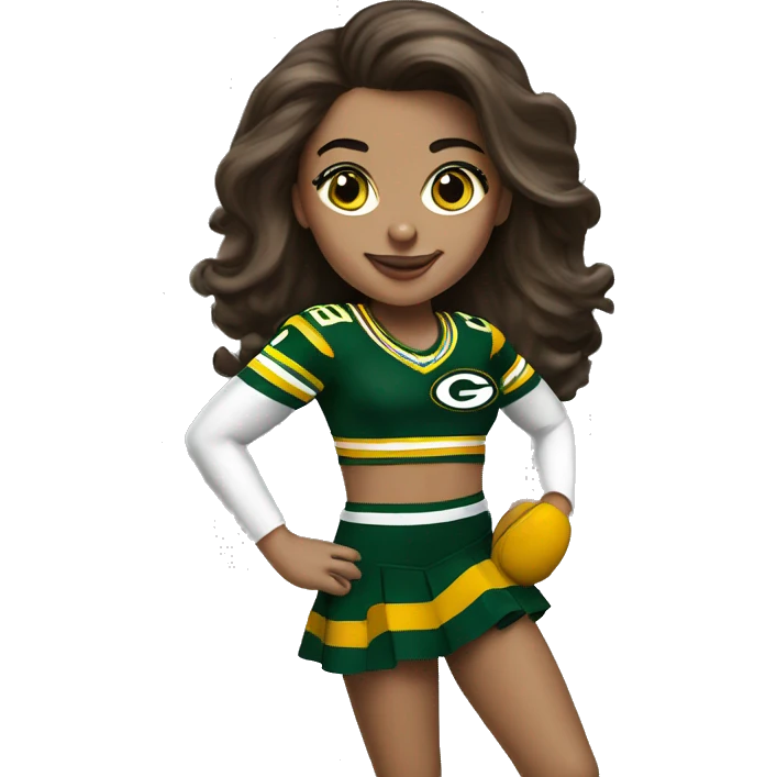 nfl glamourous cheerleader, brunette hair, cheering, Green Bay packer  emoji
