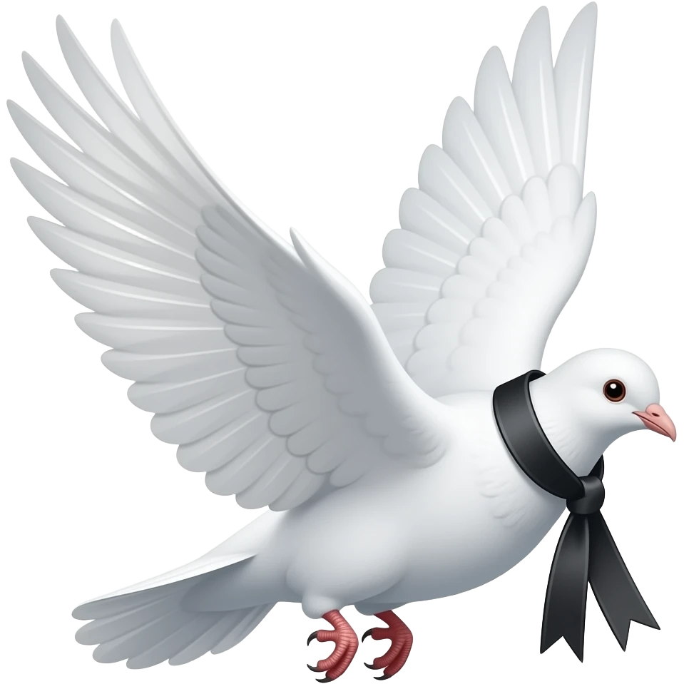 white dove bird flying away with black belt hanging off neck coming from funeral emoji