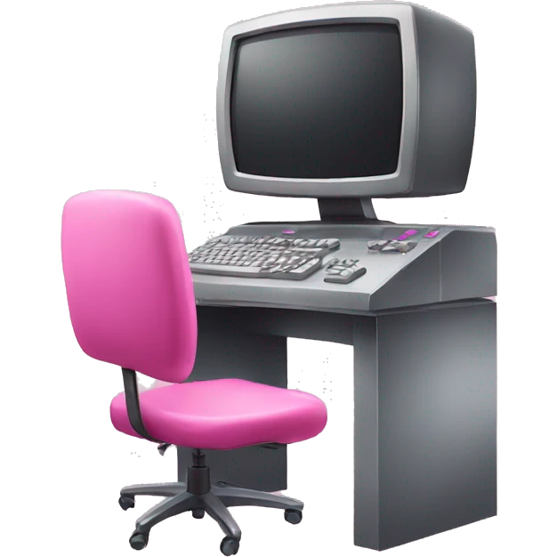 Pink gaming computer with pink chair  emoji