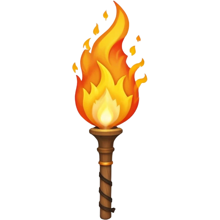 Indiana Jones-style flaming torch: worn wooden stick, bright orange flame, dark and realistic atmosphere. emoji