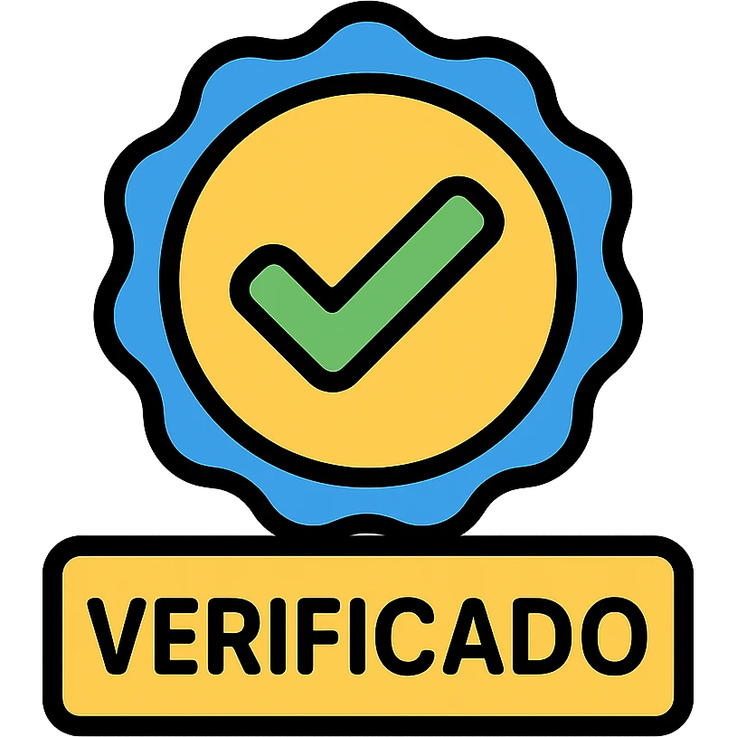 ribbon with a checkmark and 'Verificado', color outlined icon style, certification, authenticity emoji