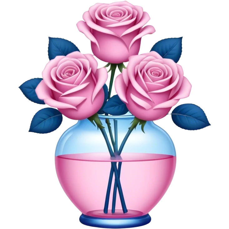 blue roses in transprent pink vase  emoji