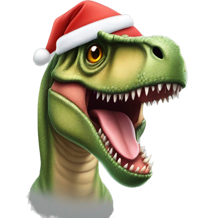 T-rex with a Santa hat emoji