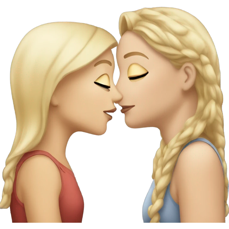 a blonde white girl kissing a brunette white girl on the cheek emoji