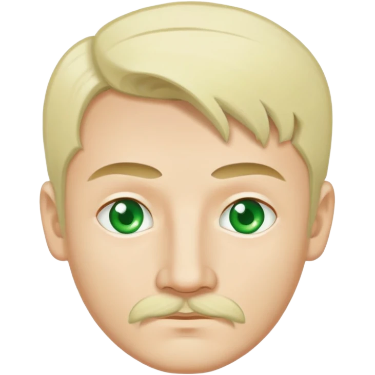 Skin colour is white. Tatar.
Green eyes. A little moustache.
Blonde hair emoji