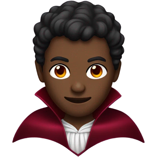 vampire, with brown skin red eyes, wearing a burgundy and red  cape emoji