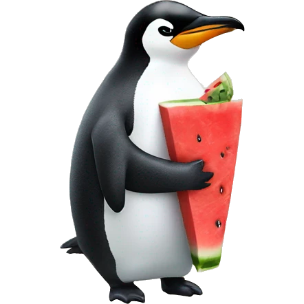 a penguin drinking coke on a watermelon emoji