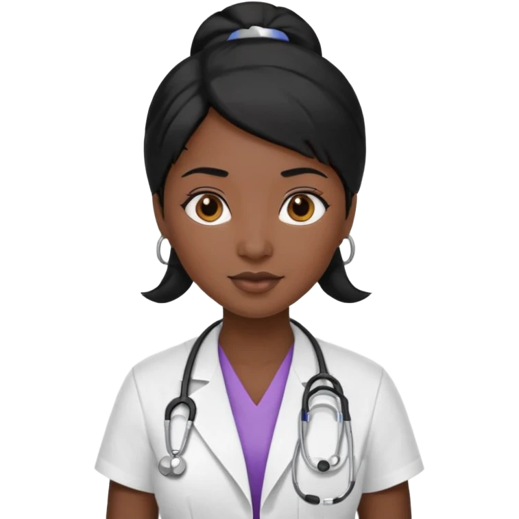 medical woman, with black hair and skin color emoji