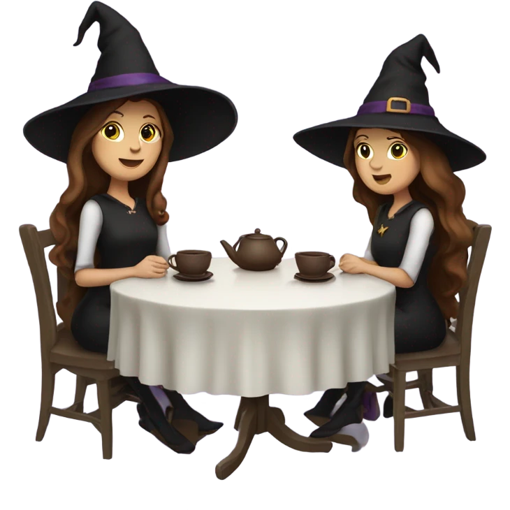 Two brown haired witches having tea emoji