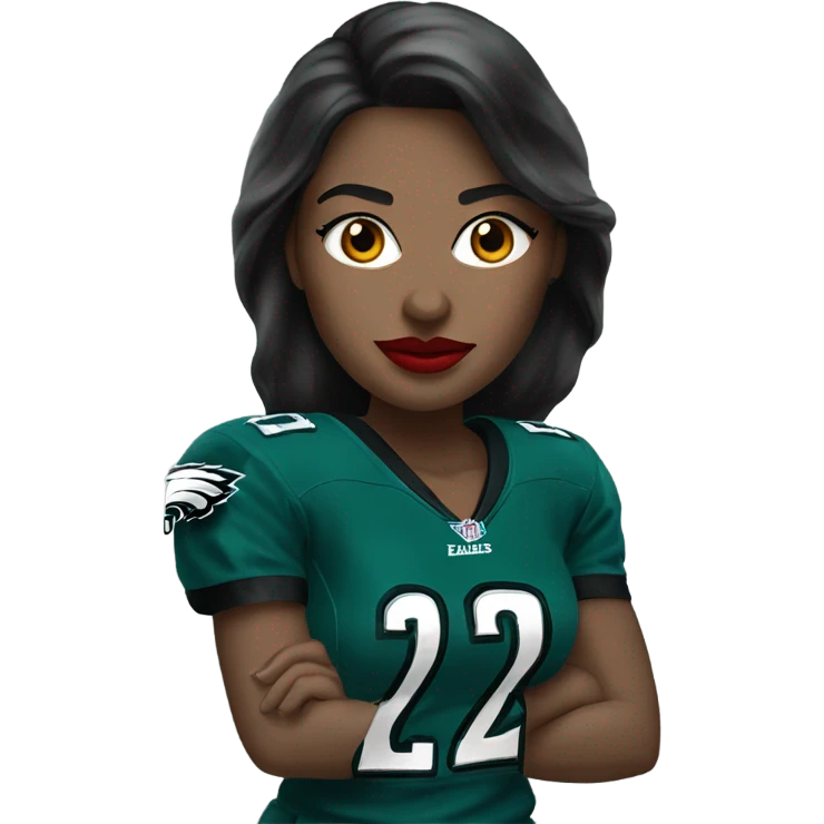  White female dark hair red lips wearing Philadelphia Eagles jersey emoji