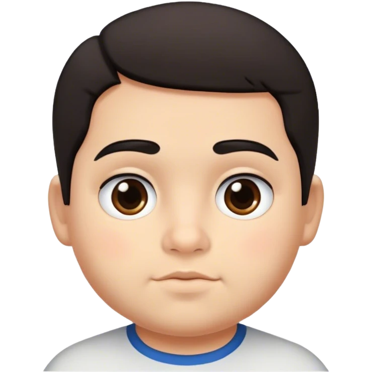 A not very thin Portuguese boy with dark hair, slightly narrow dark eyes, chubby cheeks, a short haircut, and moderately thick dark eyebrows. emoji