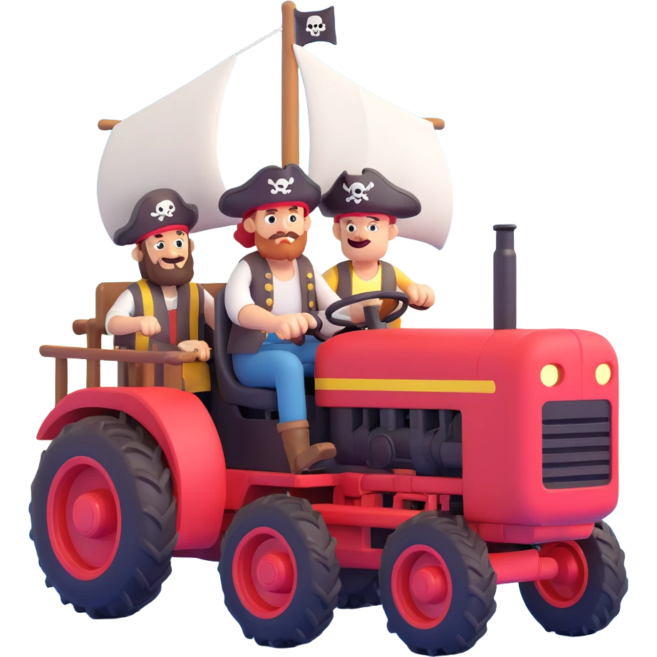 pirates driving a tractor on a ship emoji