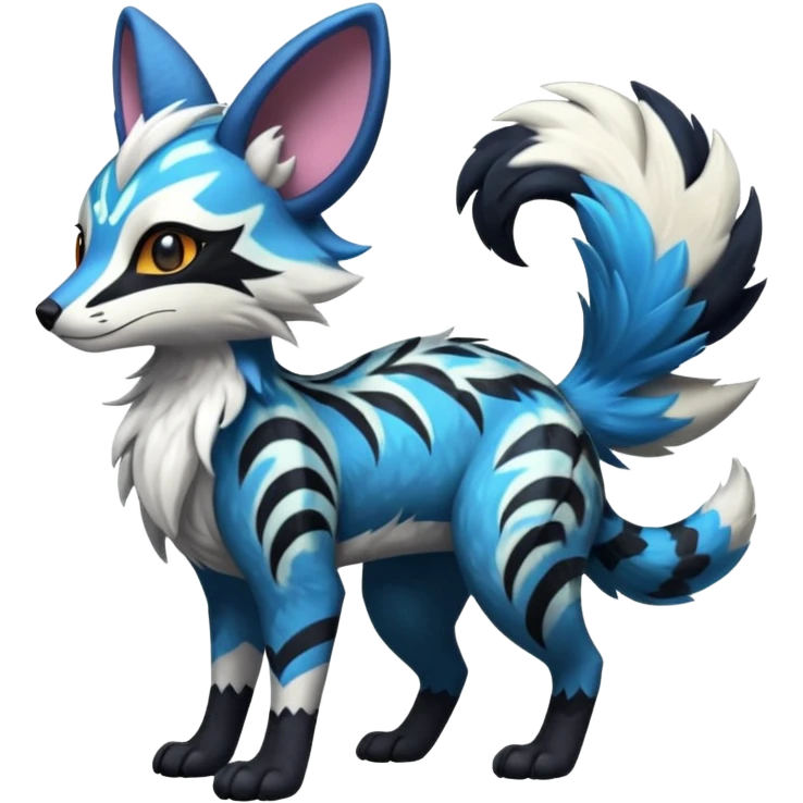 Futuristic furry fluffy floofy feathery tribal marked Genet-Absol-Kyurem-Zeraora-Primagen-fusion-creature  emoji