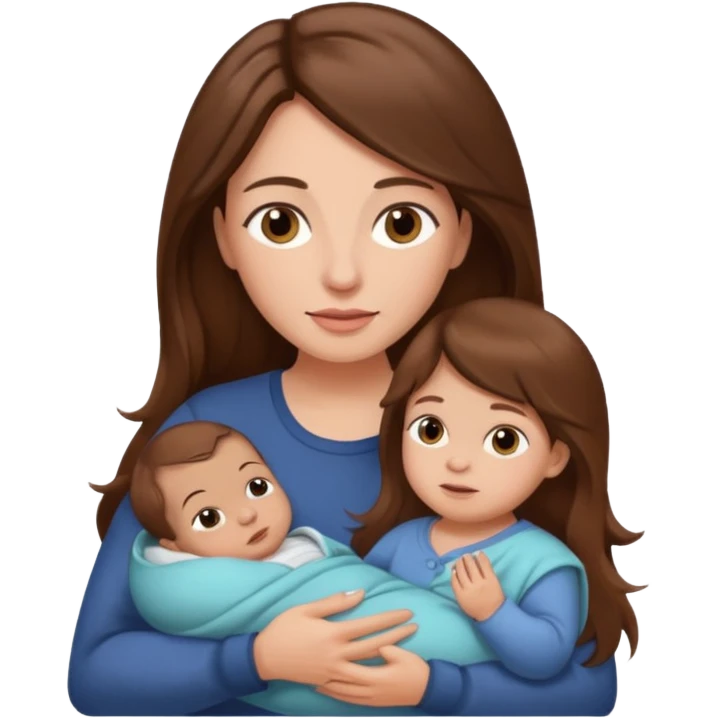 Mother long hair  holding 1 infant brown hair fair skin emoji