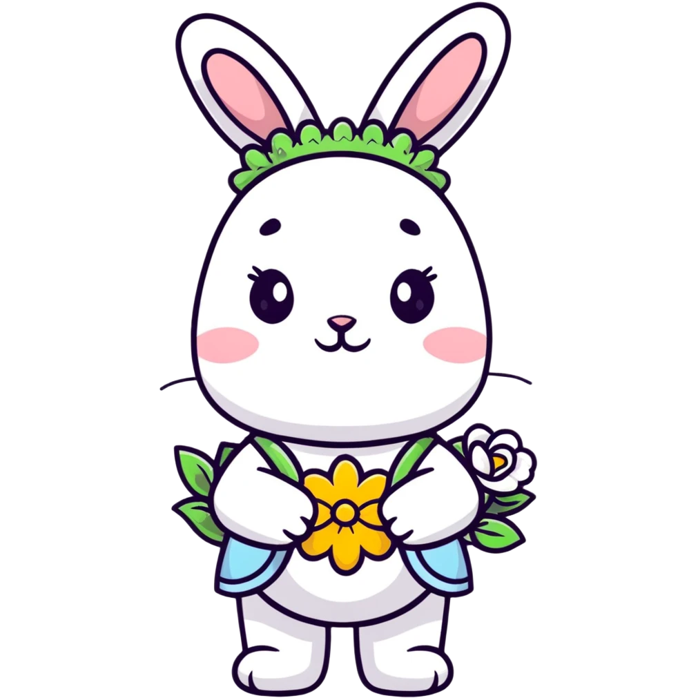 sweet bunny in cute outfit with flower wreath emoji