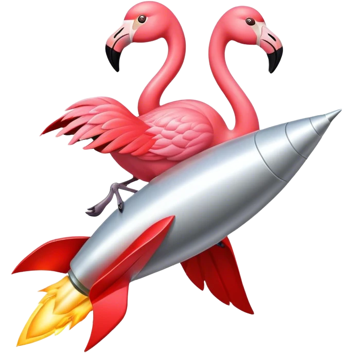 Flamingo with Supermancape sitting on a rocket emoji