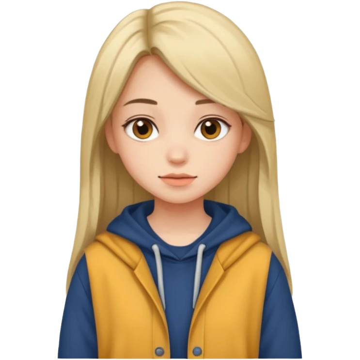 A pretty girl who has layered straight hair woth baggy clothing emoji
