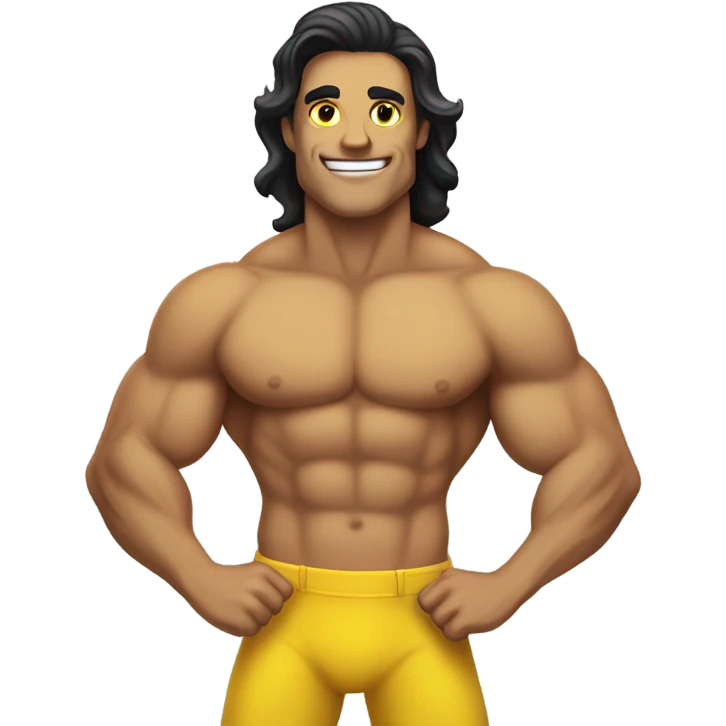 Tan muscular merman with yellow tail and dark hair emoji