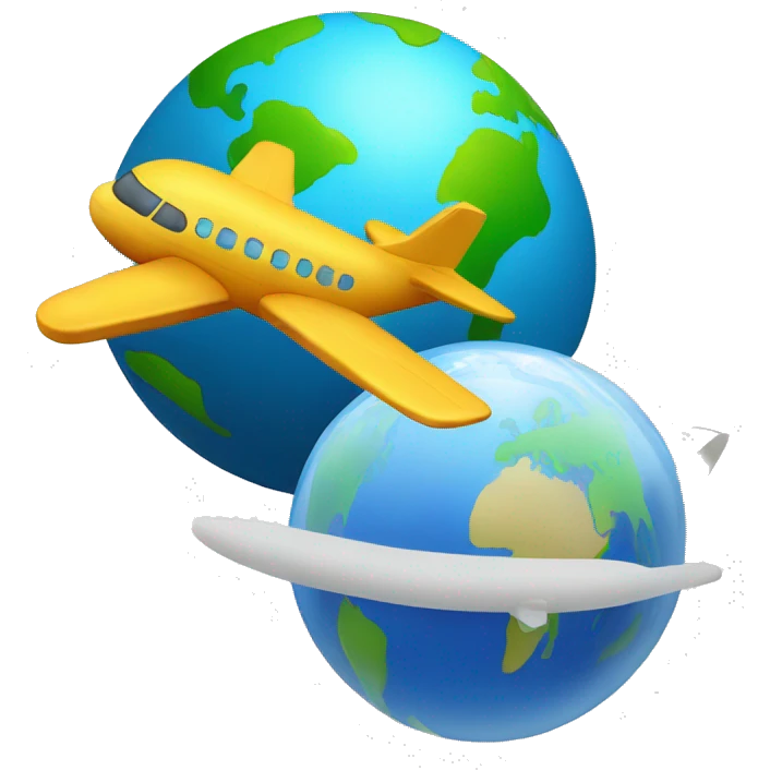 rounded sticker with world (globe) and plane on it emoji