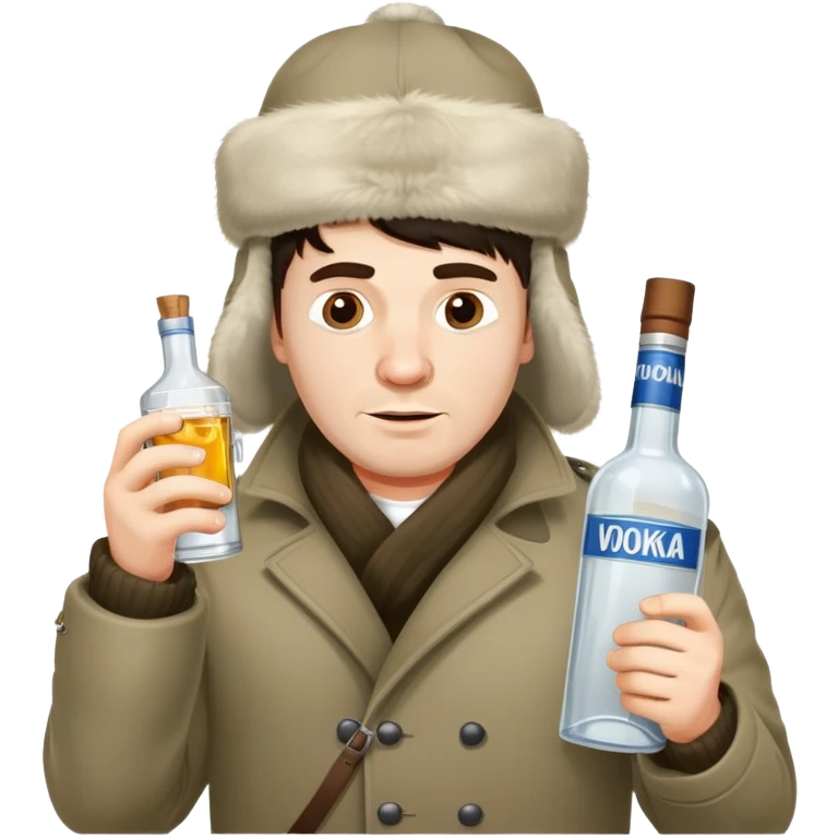 drunk Russian man with vodka bottle and ushanka hat emoji