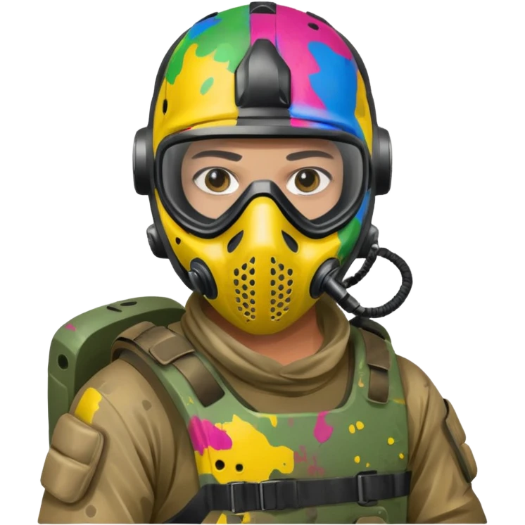 paintball player face shot with lots of colors messy emoji