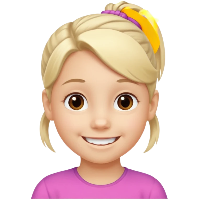White child with one blond ponytail and brown eyes big smile emoji